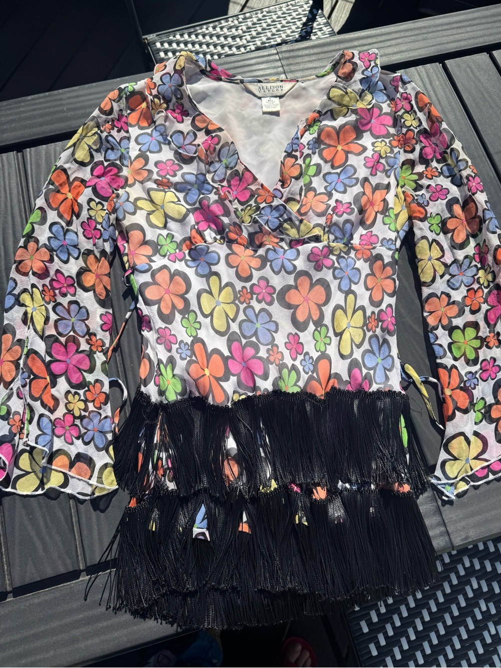 Vintage Allison Taylor Floral and Fringe Silk Blouse